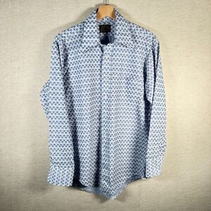 Vintage 70s Sears Perma-Prest Dress Shirt Men Large Blue Checkered Button Up